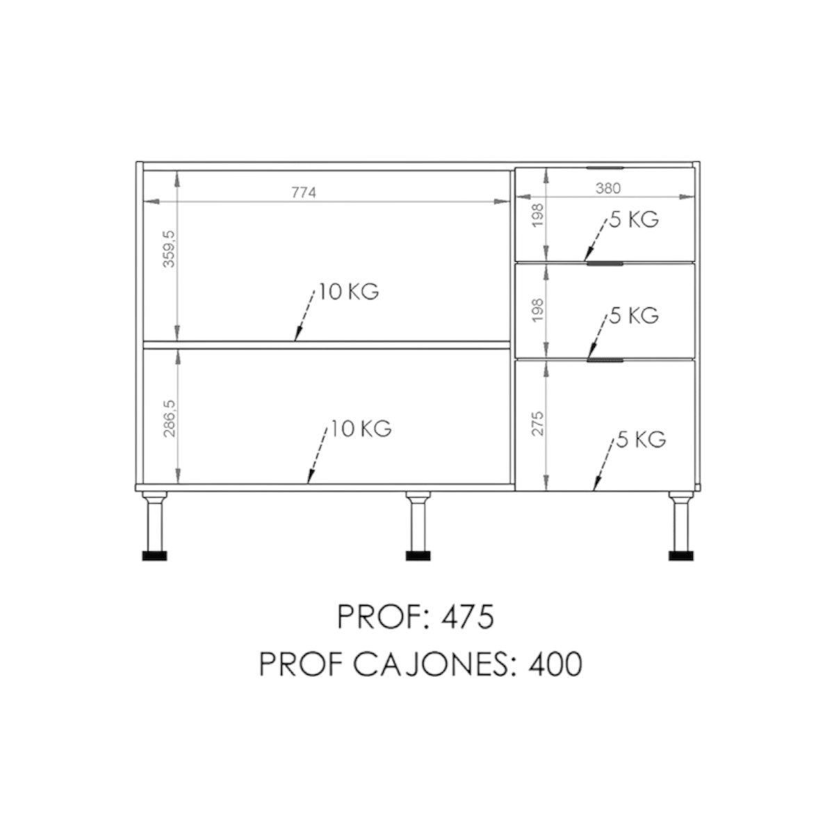 DIELFE BAJO MESADA CONFORT 1.20M BLANCO - Imagen 5