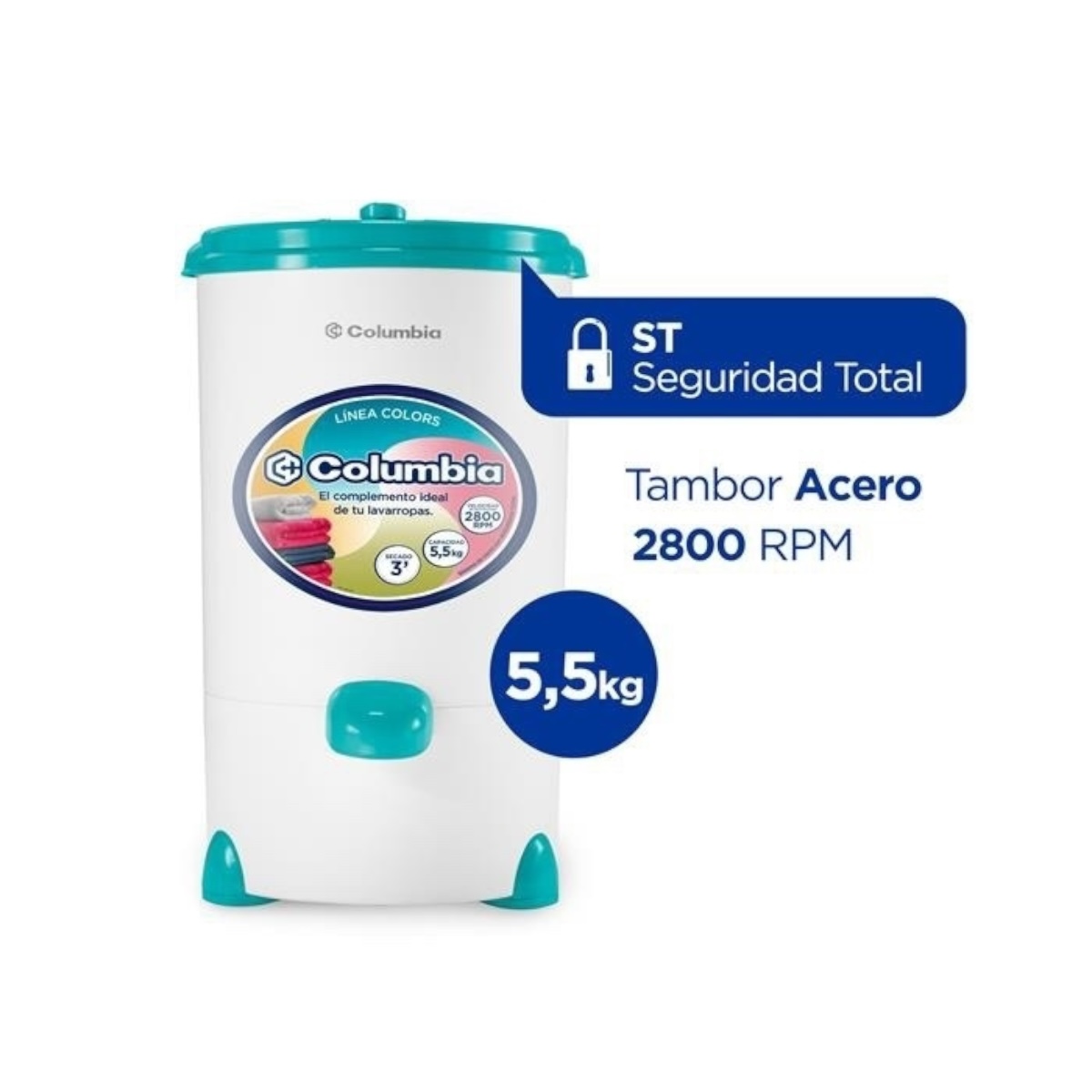 SECARROPAS COLUMBIA LÍNEA COLORS TURQUESA OCÉANO 5.5 KG