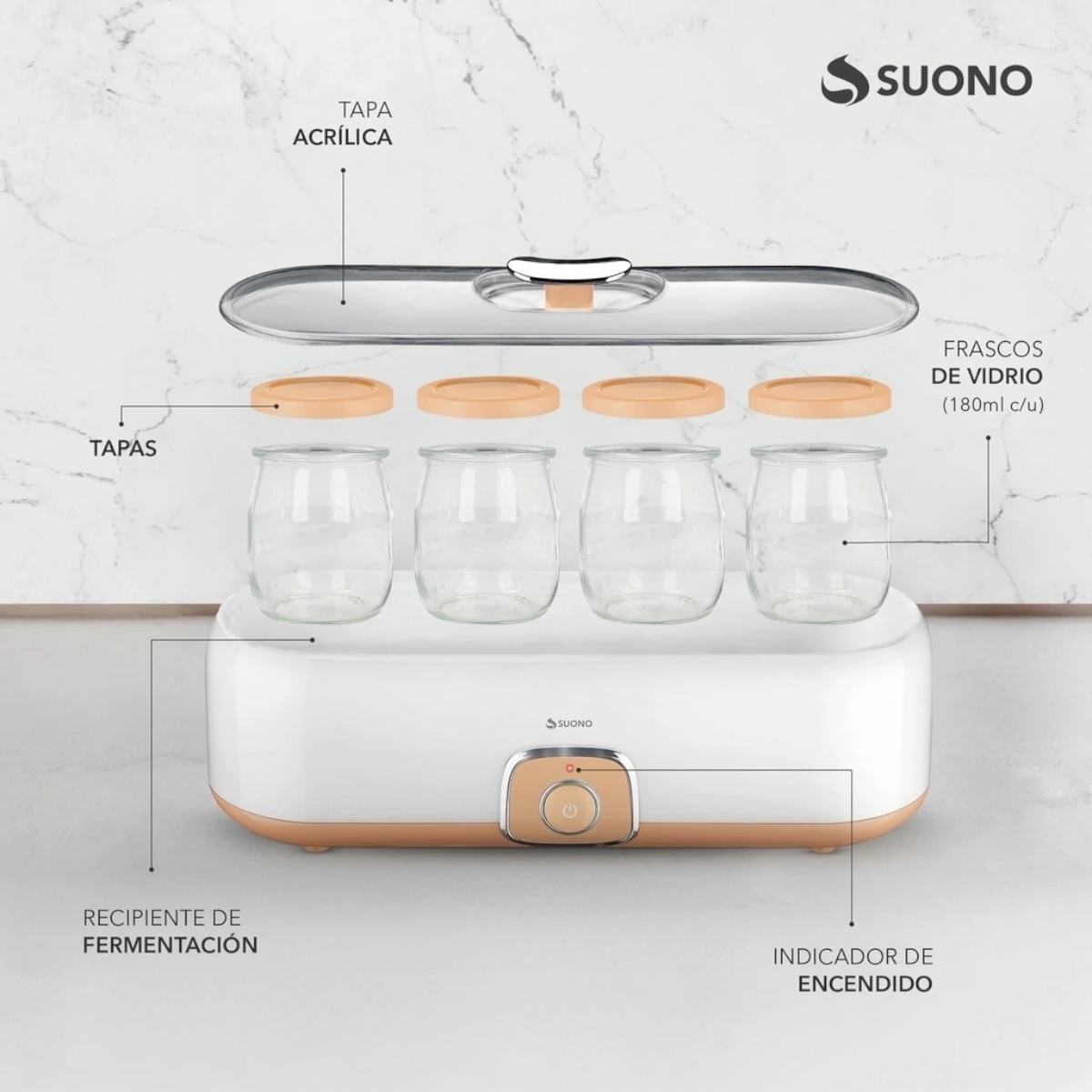 SUONO YOGURTERA ELÉCTRICA 720ML 4 VASOS NARANJA - Imagen 2