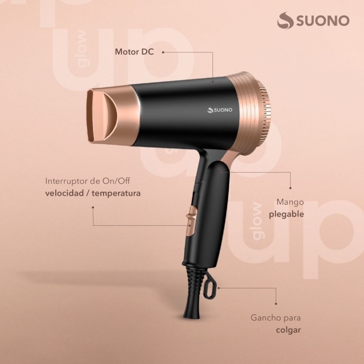 SUONO SECADOR DE PELO PLEGABLE 1200W - Imagen 2